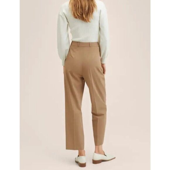 Mango high rise tan tapered straight leg trouser pants 4 - Picture 3 of 13